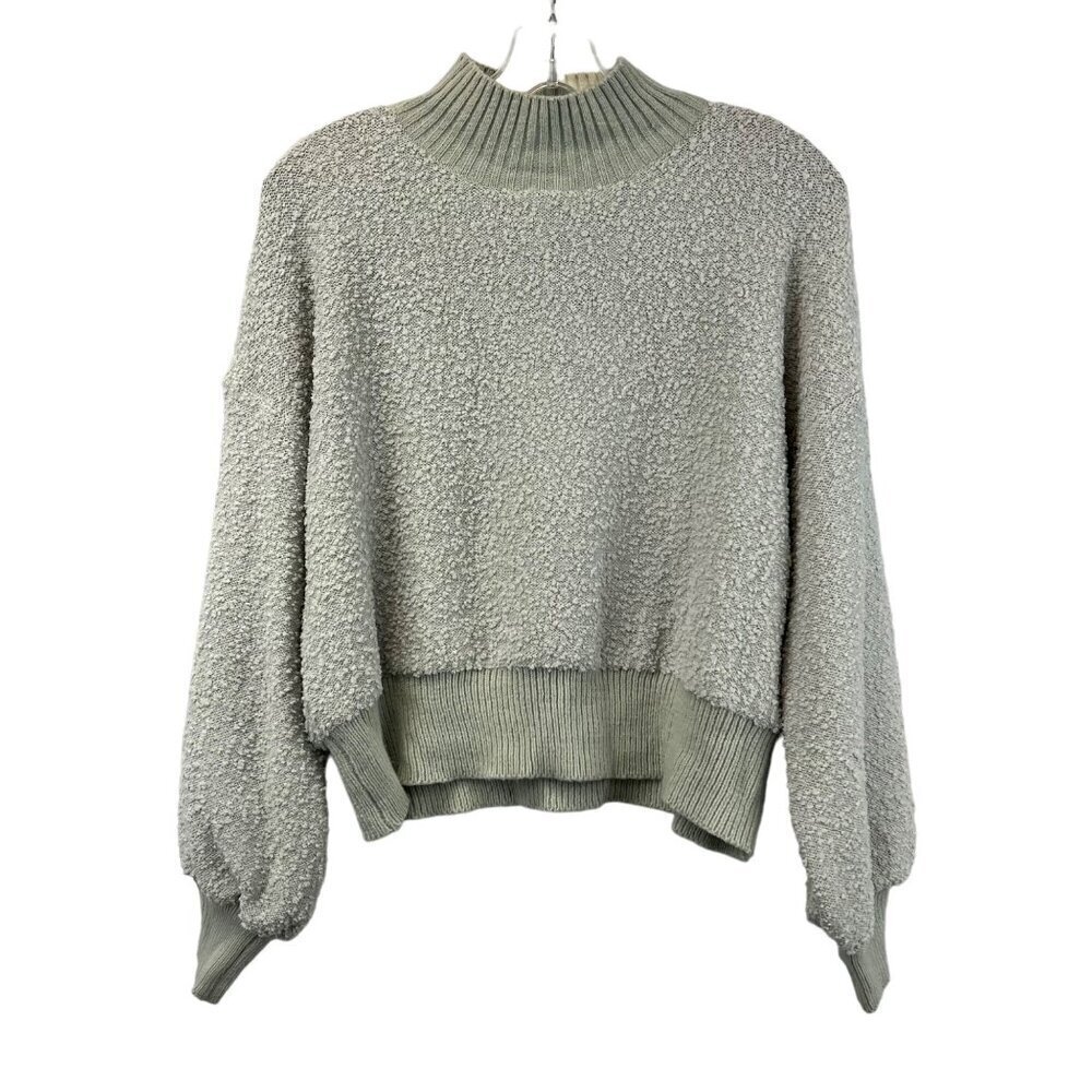 Debut Mock Neck Nubbed Sweater Long Puff Sleeve Light Gray Size Medium